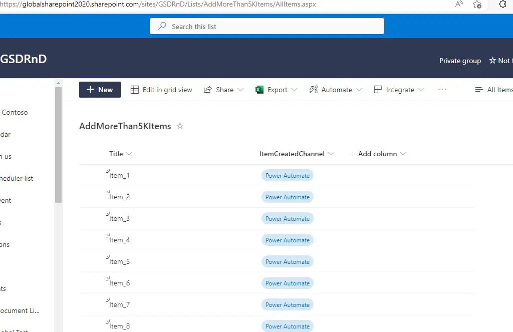 Create more than 5000 items in SharePoint list using Power Automate - Demo