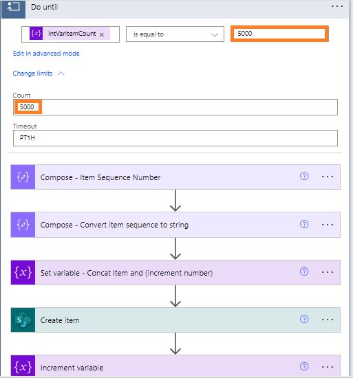 Do Until Loop - Auto increment number in power automate to add multiple items in SharePoint list