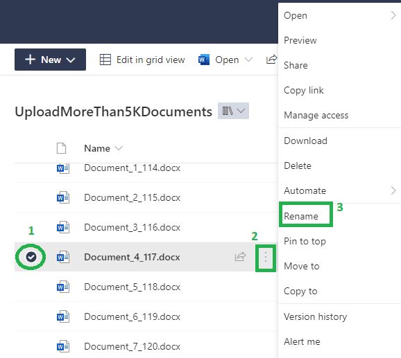 Rename file in SharePoint Online using the ECB menu