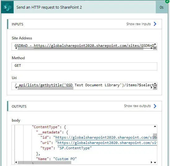 Filter List Items by Content Type Name using SharePoint REST API Flow execution result