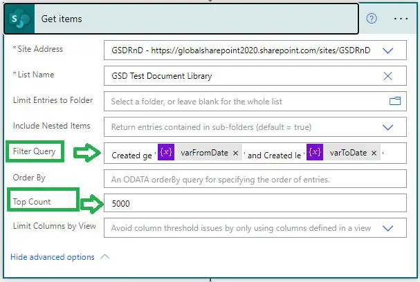 OData Date Filter Query in Get Items Power Automate