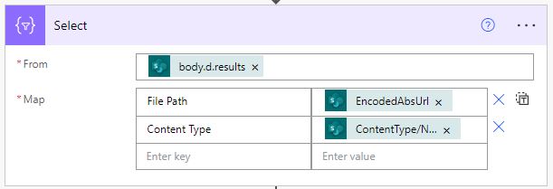 Select compose operation to map the necessary columns from the query result
