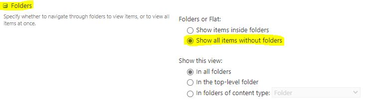 Show all items without folders in SharePoint document library view