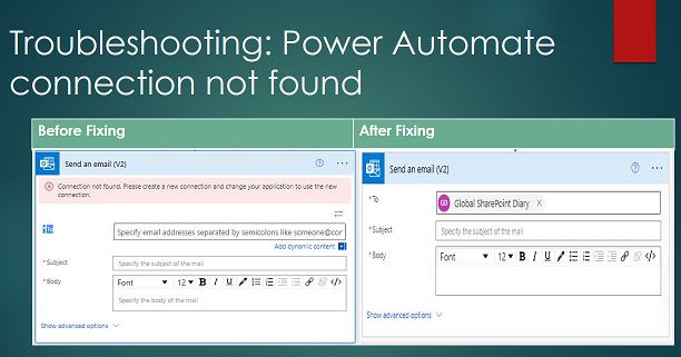 Troubleshooting - Power Automate connection not found
