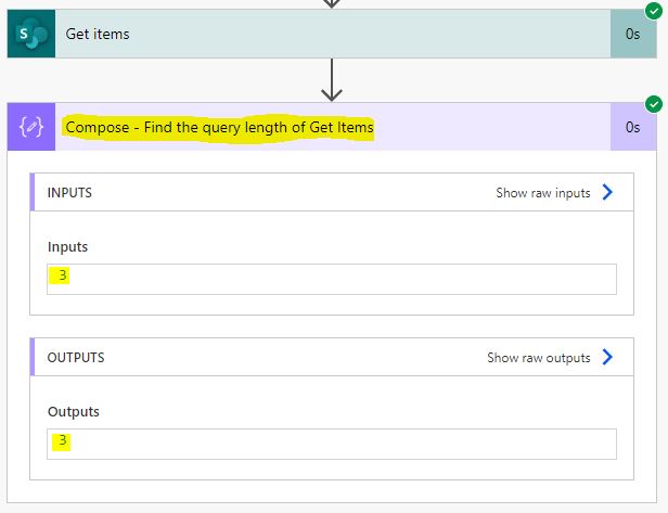 Compose data operation action to find the filter query length of Get Items