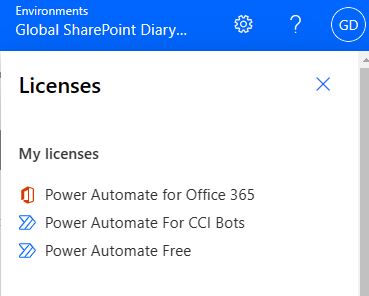 Power Automate View my licenses