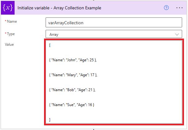 Array collection example in Power Automate