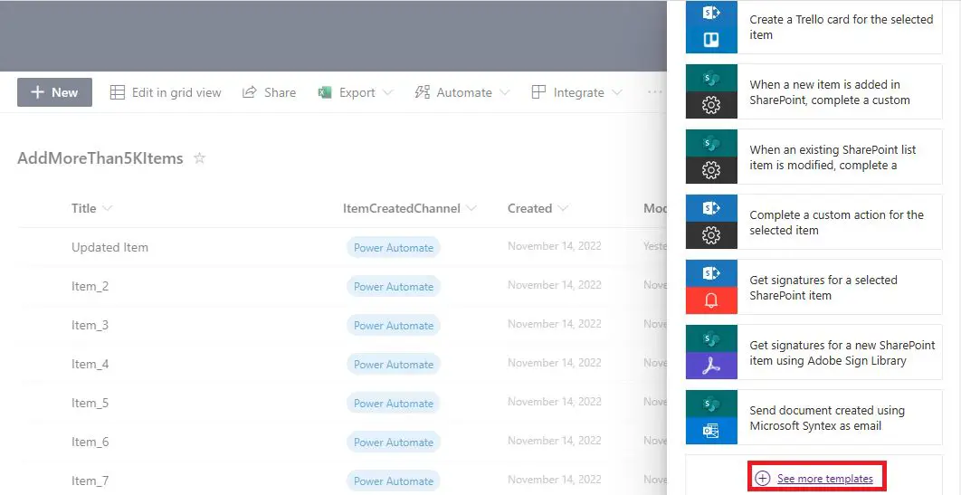Create a flow for the selected item in SharePoint Online list - See more templates