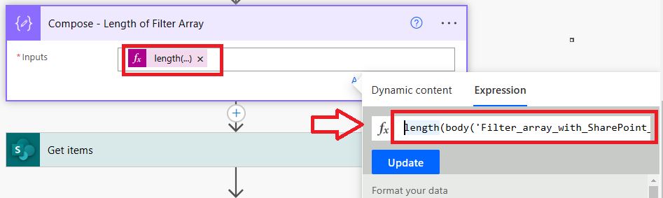 Power Automate Filter Array length expression